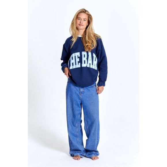 THIS HAS BEEN SOLD!!!!! Women's THE BAR Navy Baby Blue Varsity Sweatshirt L - Picture 1 of 9